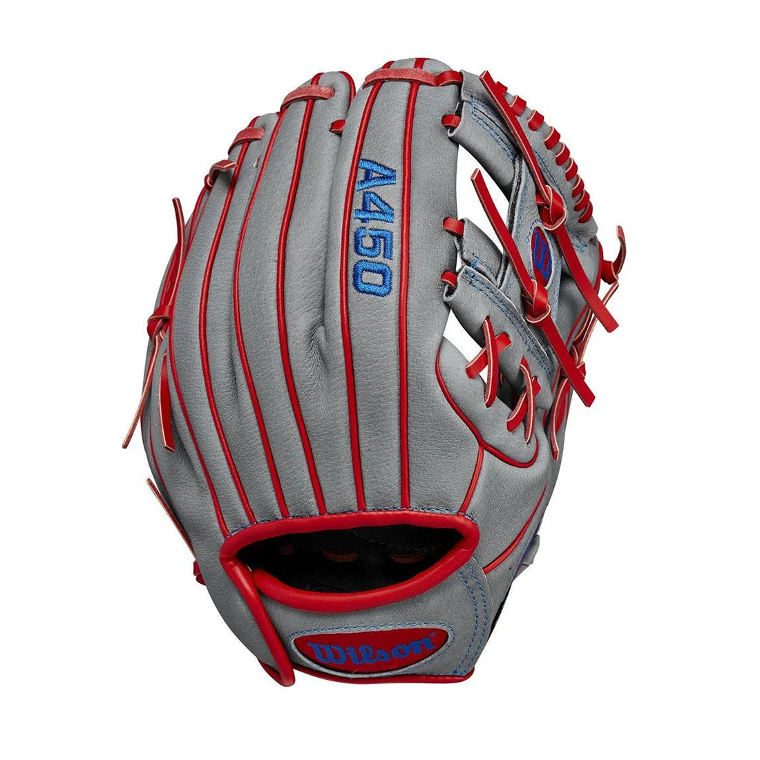 Wilson A450 10.75" Youth Baseball Glove Rht H-Web Gry/Red/Roy-Wilson-Sports Replay - Sports Excellence