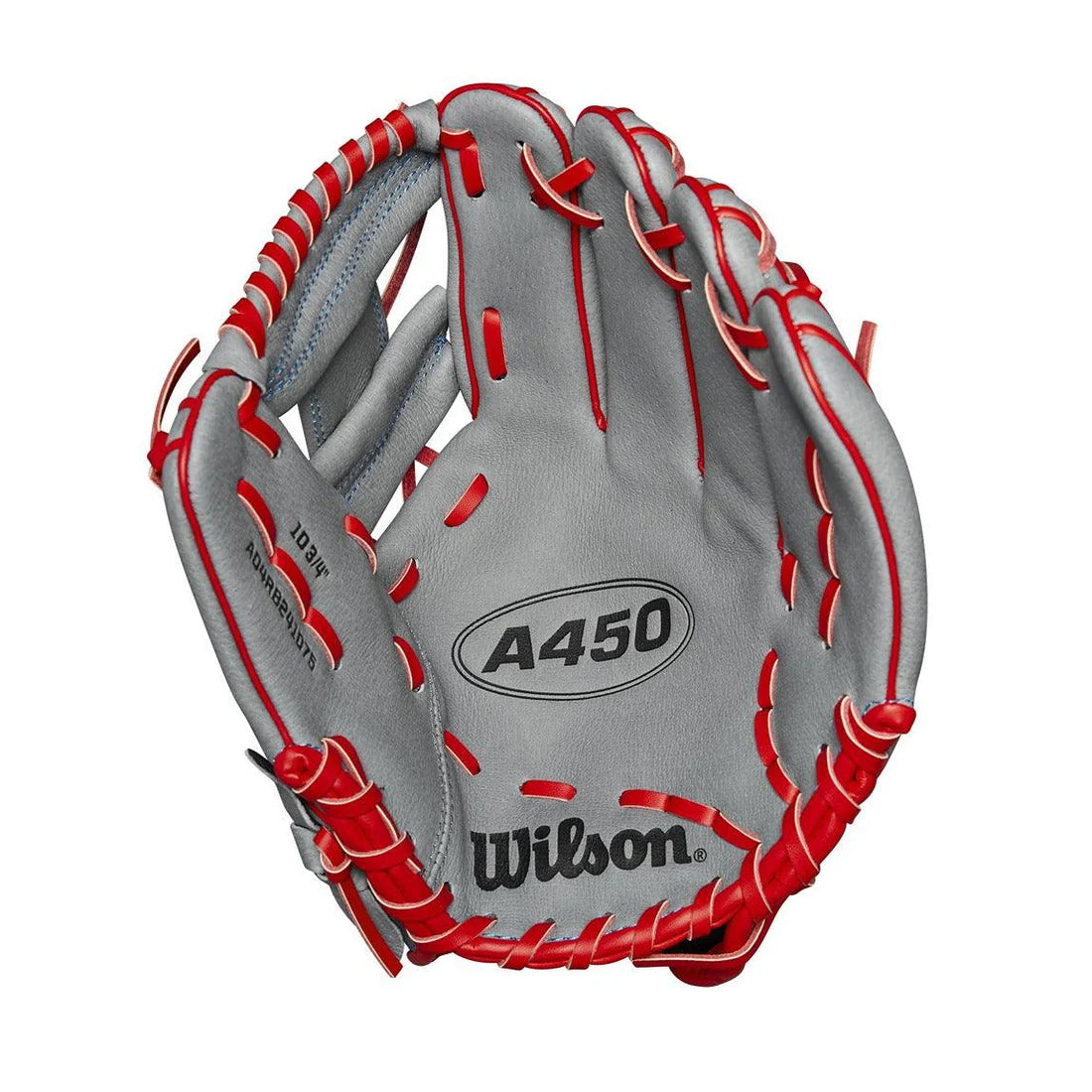 Wilson A450 10.75" Youth Baseball Glove Rht H-Web Gry/Red/Roy-Wilson-Sports Replay - Sports Excellence