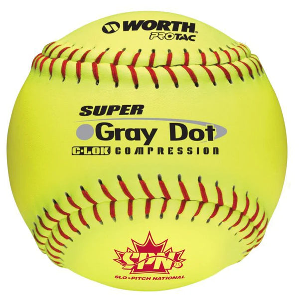 Worth Spn Protac Super Gray Dot C-Lok Compression Slo-Pitch Ball Hvy 12"-Worth-Sports Replay - Sports Excellence