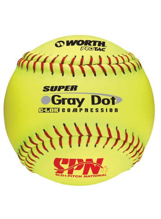Worth Spn Super Gray Dot Optic Softball / Slo-Pitch Ball - Single 12" Per Ball W24416-Worth-Sports Replay - Sports Excellence